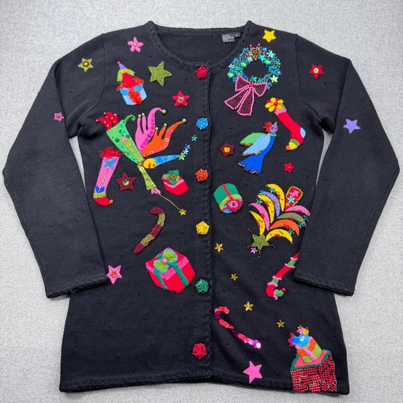 Vintage 90s Michael Simon Christmas "Holiday Whimsy" Cardigan Sweater Sz S *READ - Picture 3 of 14